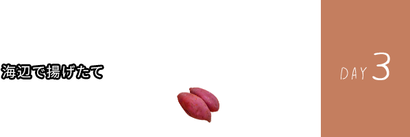 day3.なまり節工場見学の後は海辺で揚げたて紅芋サーターアンダギーをパクリ